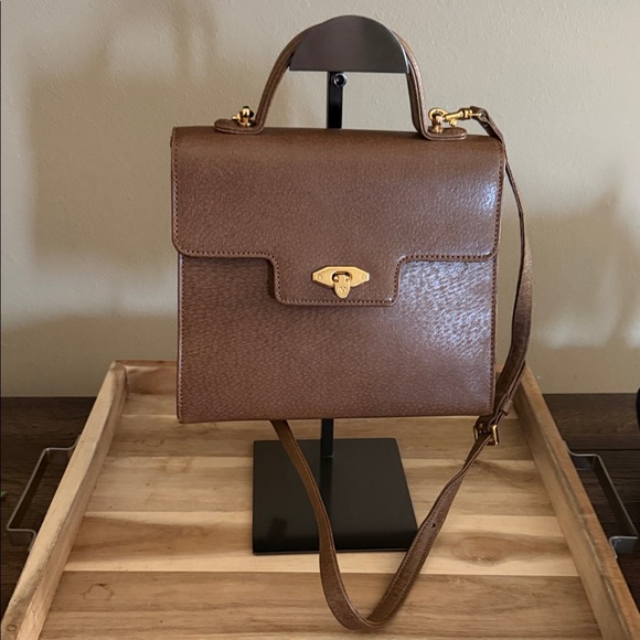Valentino Garavani Handbags - Valentino Garavani Brown Leather Top-Handle Crossbody Bag with Gold Hardware